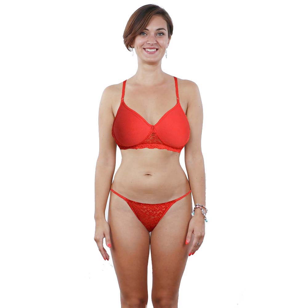Sexy red padded bra thong set - Pionie