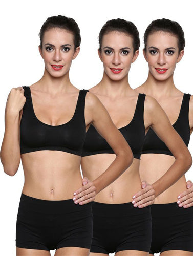 3-Pack Scoop Neck Black Sports Bra Boyshort Set - Pionie