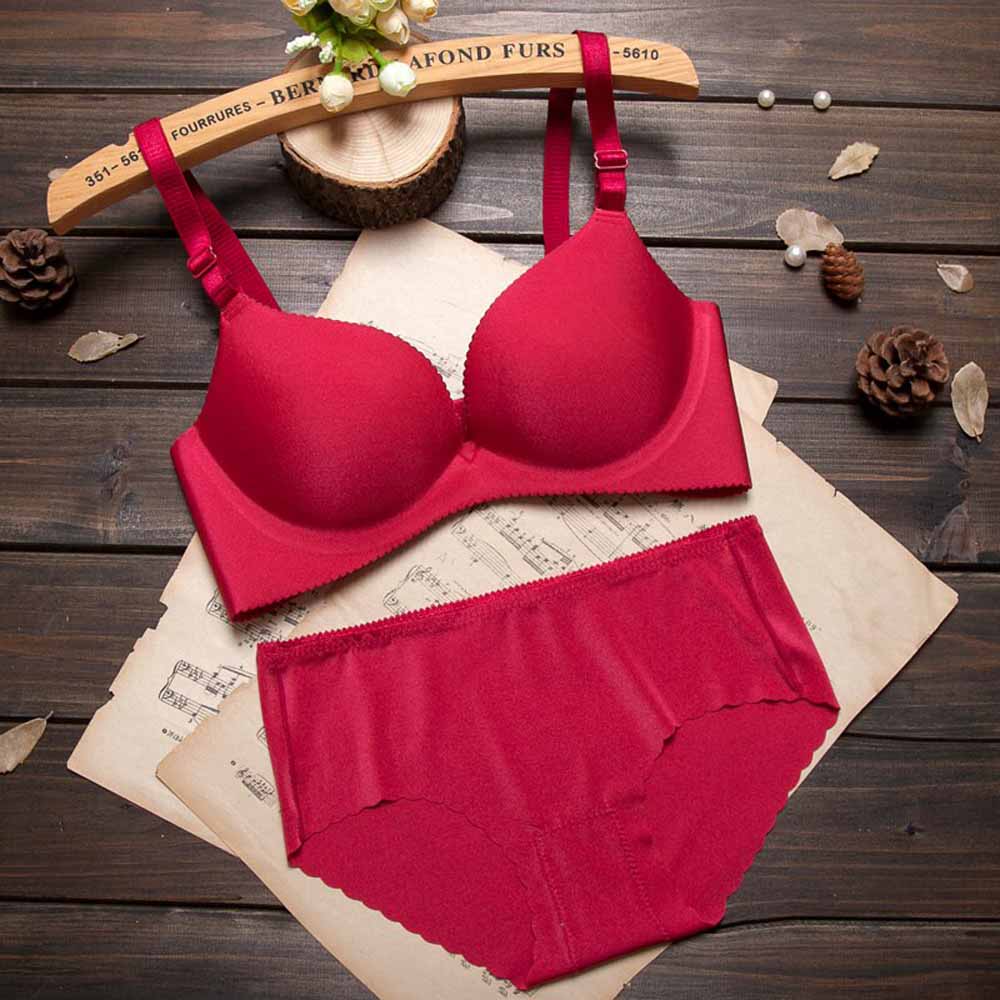 Red Seamless Underwired Lace Bra Panty Set - Pionie