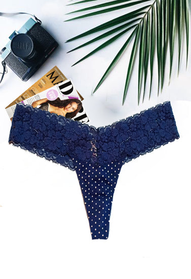 Pink Lace V Cut Polka Dot Thong - Pionie
