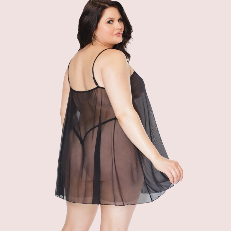 Plus Size Sheer Black Chemise for Her - Pionie