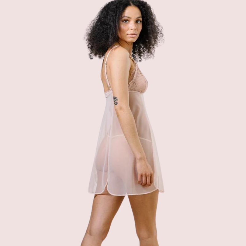 Plus Size Sheer Nightwear with Lace Cups - Pionie