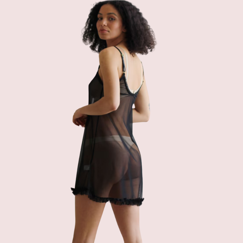Plus Size Transparent Black Chemise for Women - Pionie