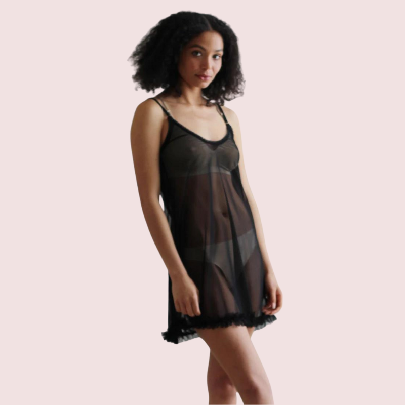 Plus Size Transparent Black Chemise for Women - Pionie