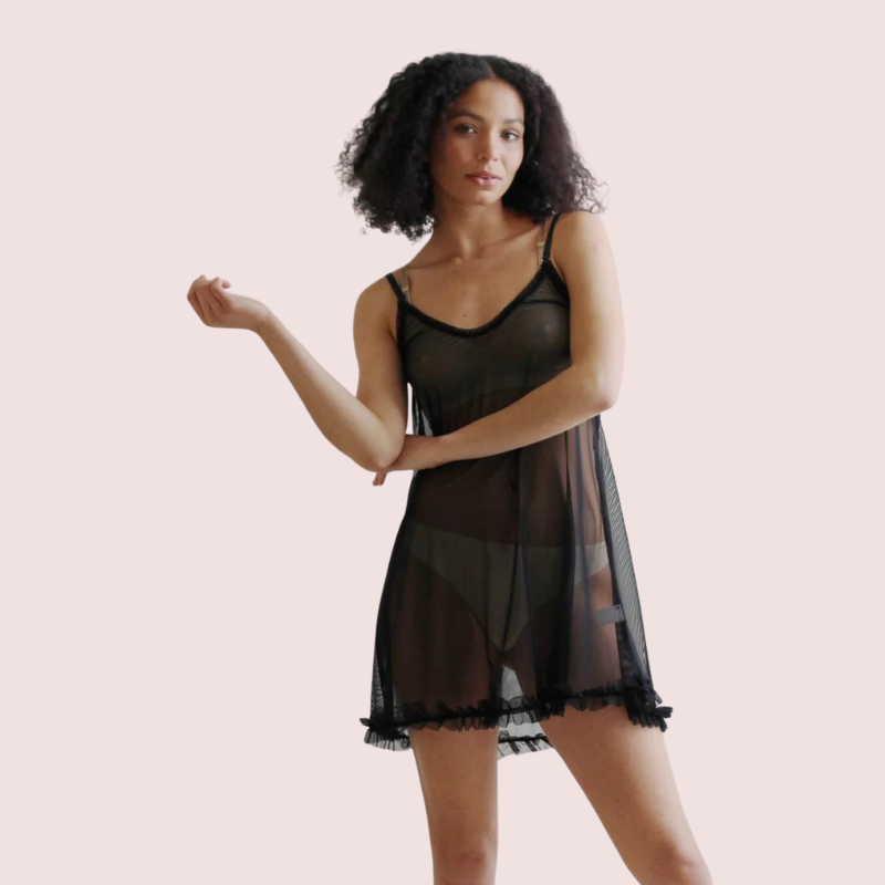 Plus Size Transparent Black Chemise for Women - Pionie