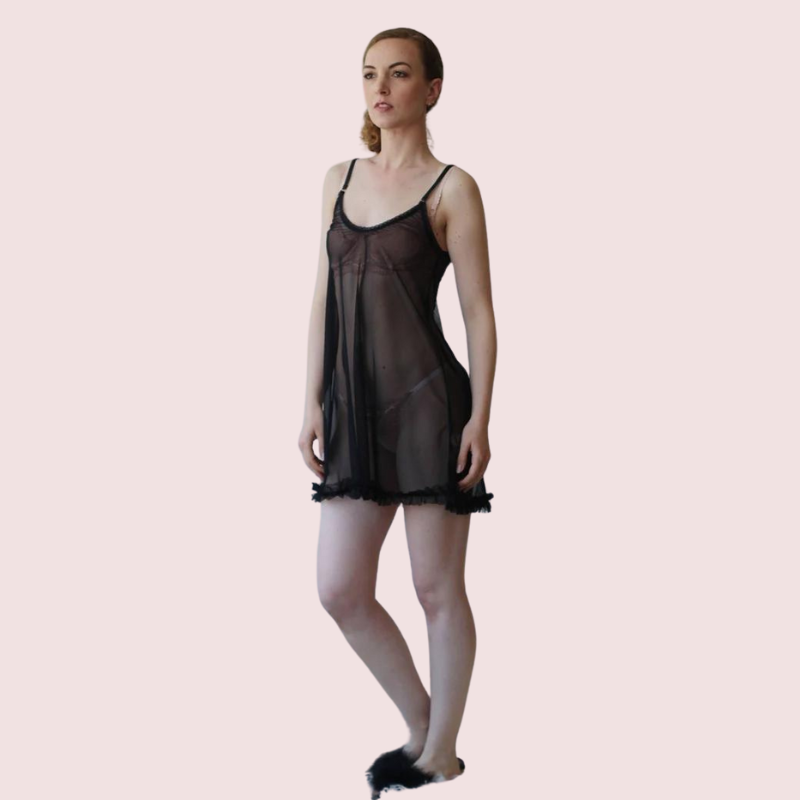 Plus Size Transparent Black Chemise for Women - Pionie