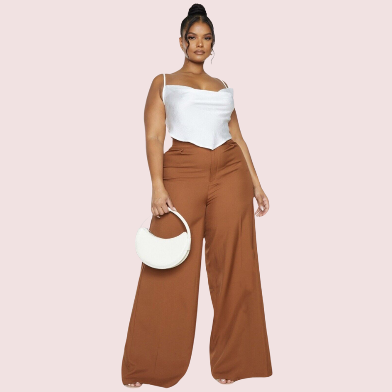 Plus Size White Satin Cropped Cowl Neck Cami Top - Pionie