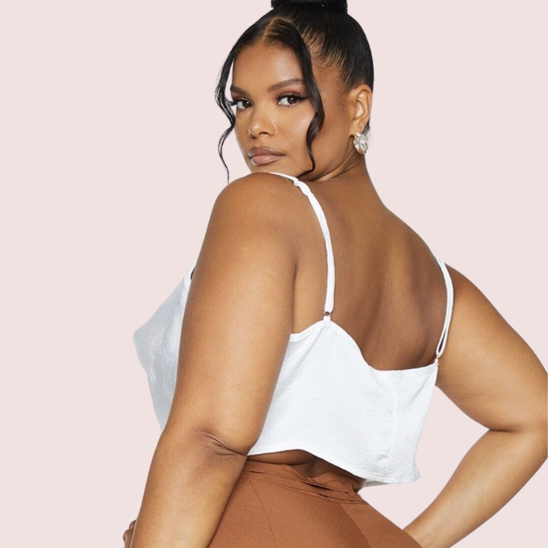 Plus Size White Satin Cropped Cowl Neck Cami Top - Pionie