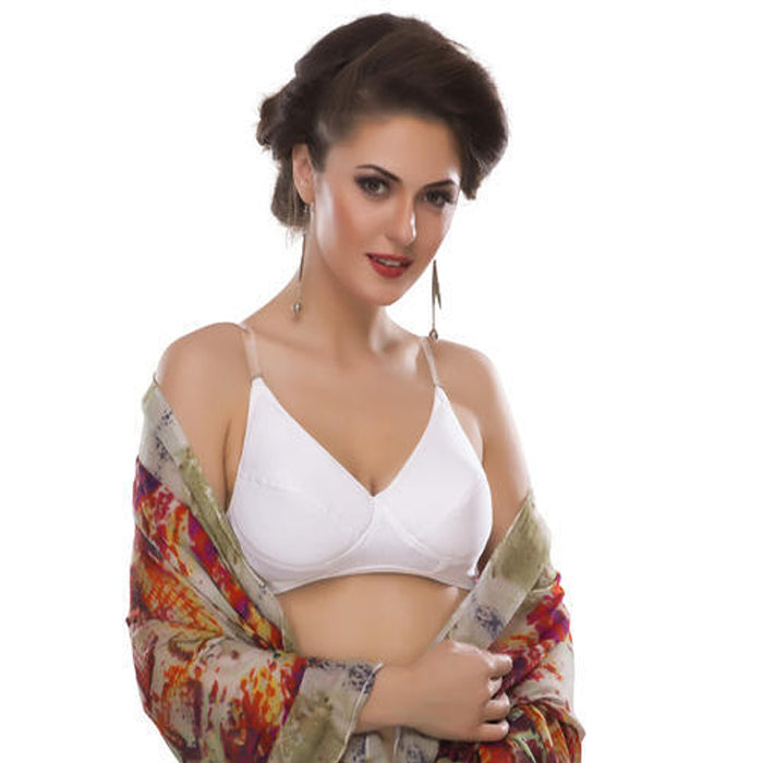 Pure cotton wire free white bra for summers - Pionie