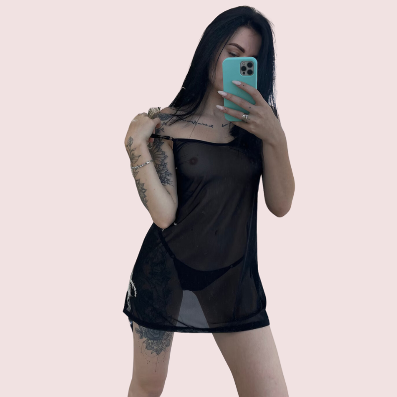 Sheer Black Negligee Night Dress for Plus Size - Pionie