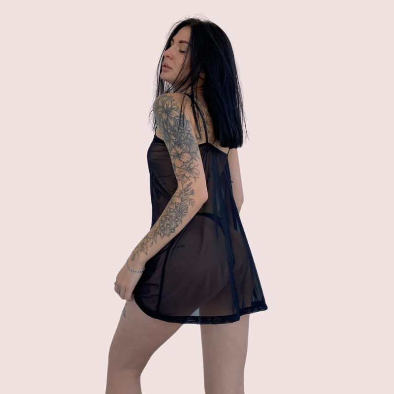 Sheer Black Negligee Night Dress for Plus Size - Pionie