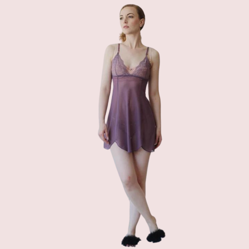 Sheer Mesh Nightgown Slip for Plus Size Women - Pionie
