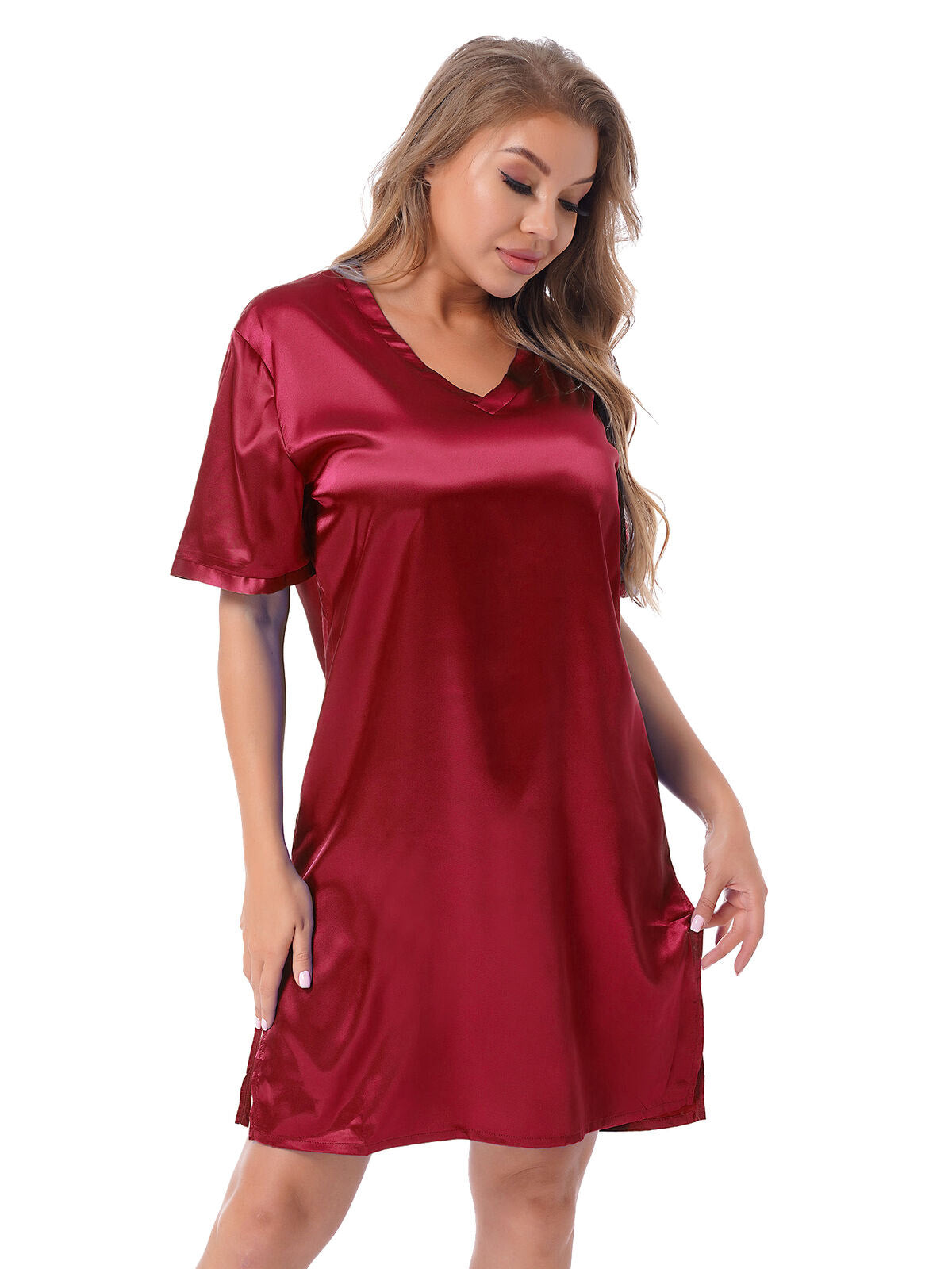 Silk satin sexy Maroon short sleepwear - Pionie