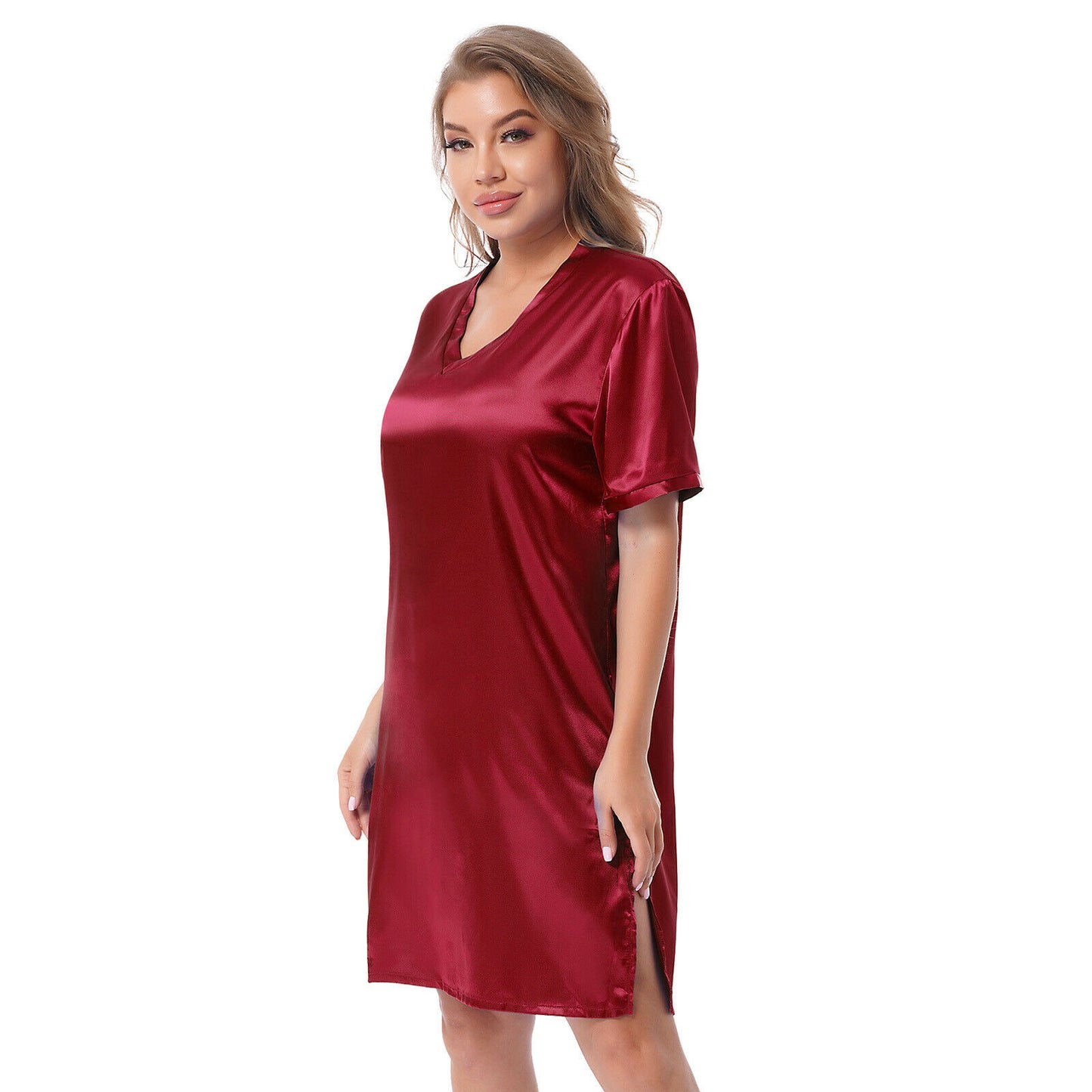 Silk satin sexy Maroon short sleepwear - Pionie