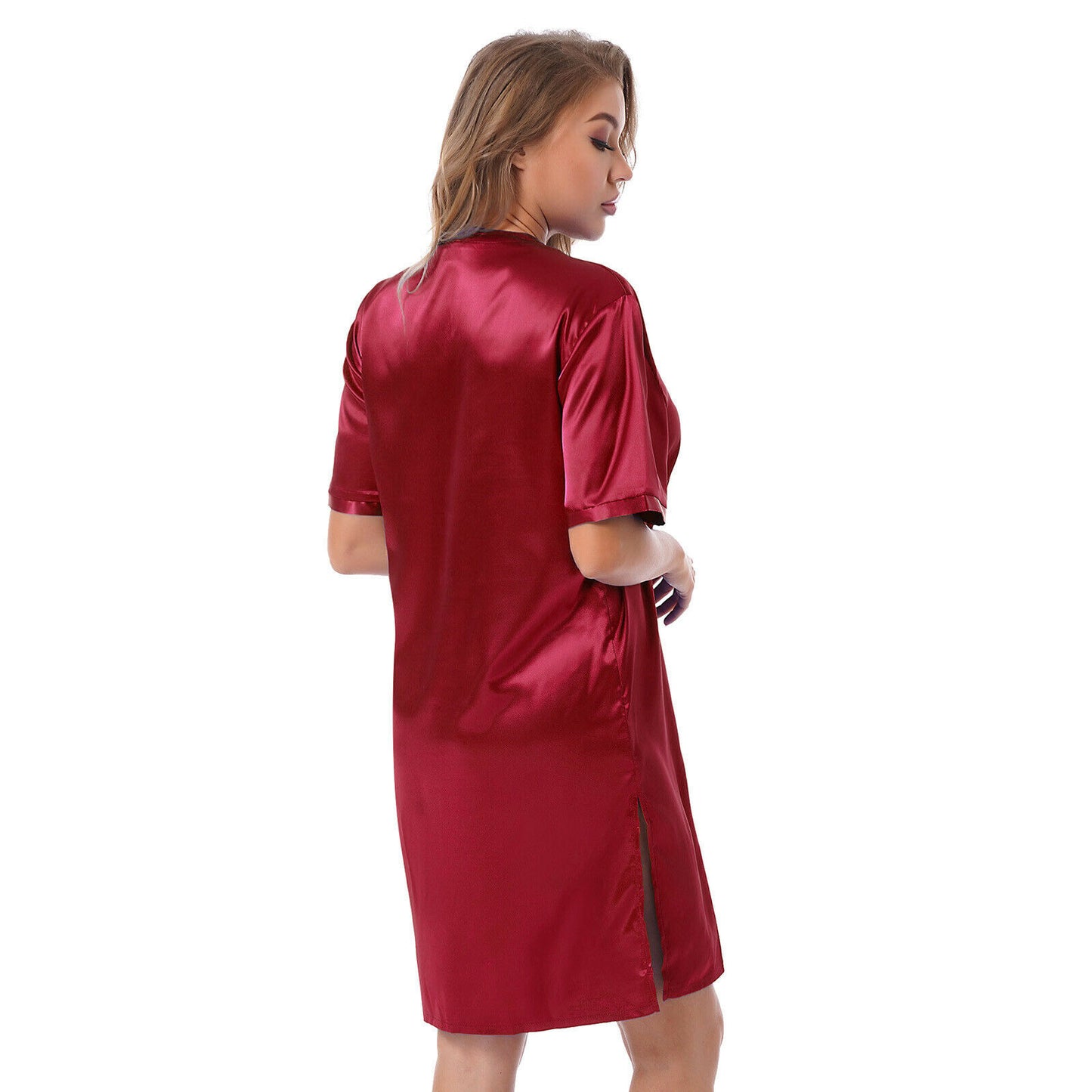 Silk satin sexy Maroon short sleepwear - Pionie