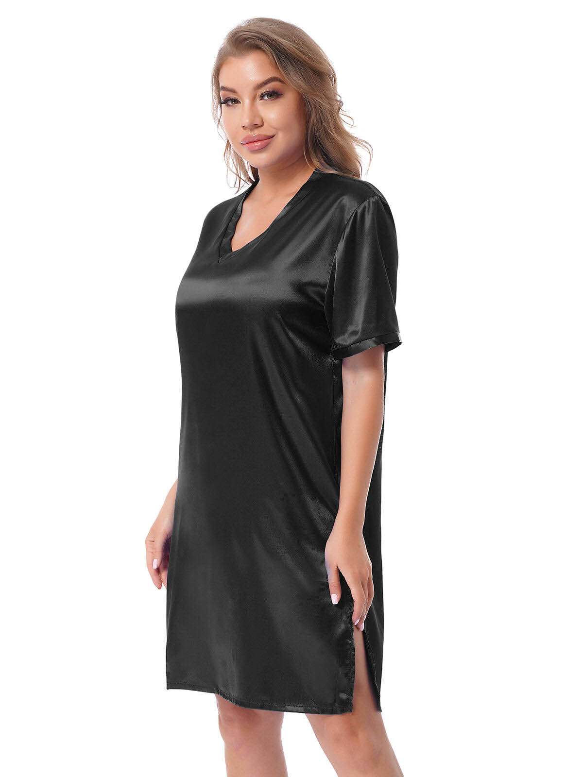 Silk satin sexy black short sleepwear - Pionie