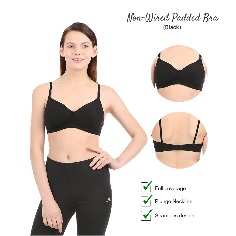 Black Non Wired Padded Bra - Pionie