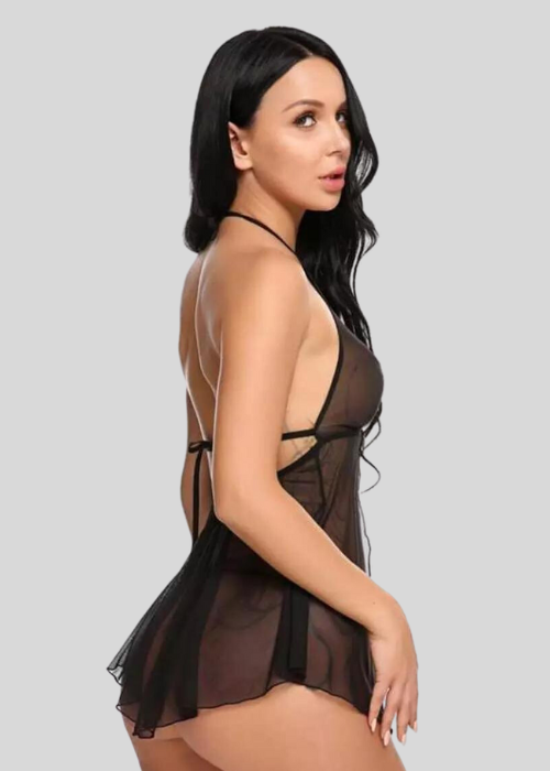 Elegant Lace Black Babydoll Nightwear - Pionie