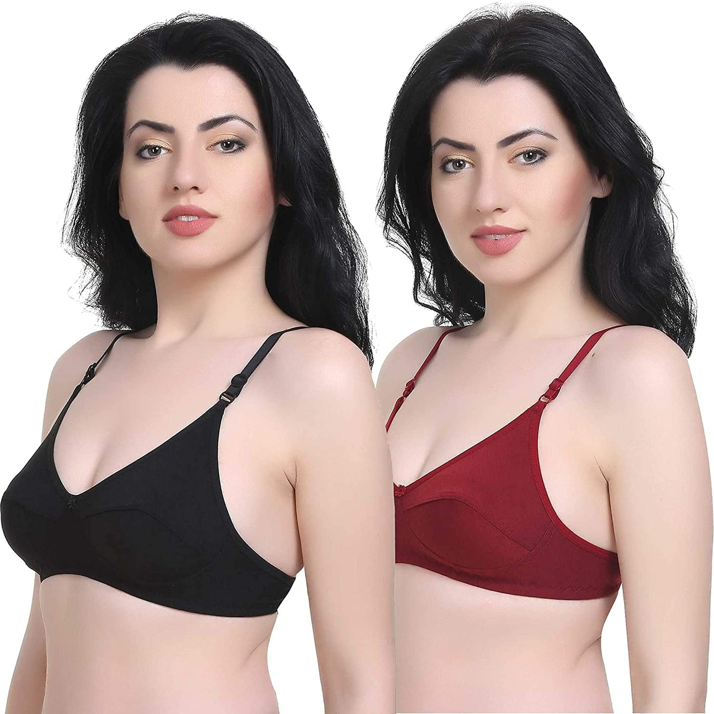 Women's T-Shirt Cotton Hosiery Black & Red Bra ( Pack of 2) 01