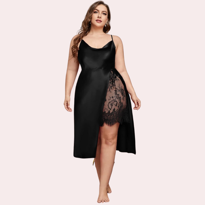 Satin Nightgown with Slit for Plus Size Women - Pionie
