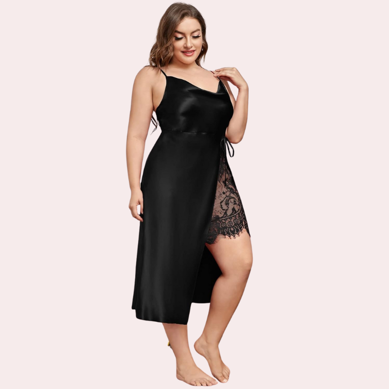 Satin Nightgown with Slit for Plus Size Women - Pionie