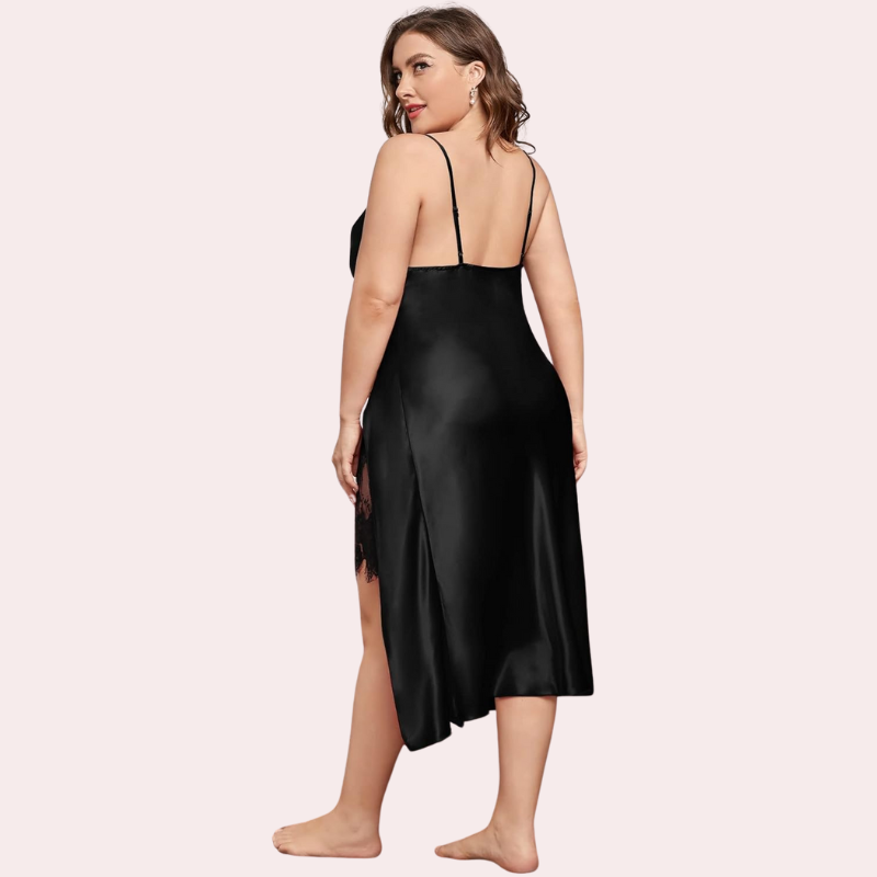Satin Nightgown with Slit for Plus Size Women - Pionie