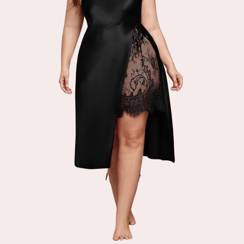 Satin Nightgown with Slit for Plus Size Women - Pionie