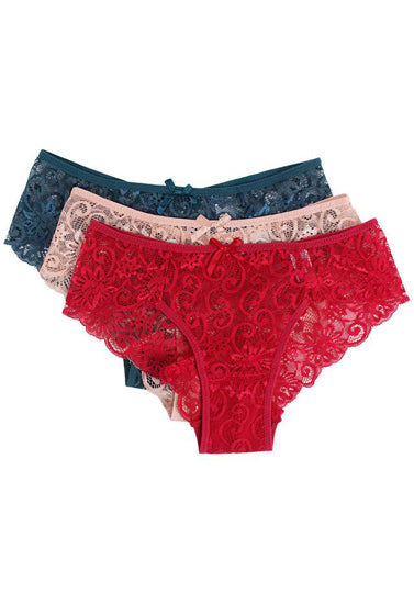 3 Pack Mid Rise Transparent Lace Panties - Pionie