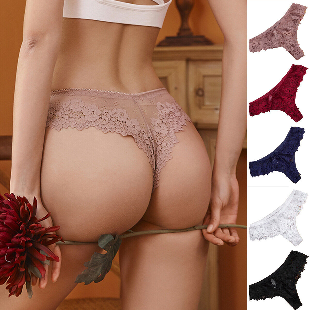 Pack (of 3) Women Floral Lace Thong Underwear - Pionie