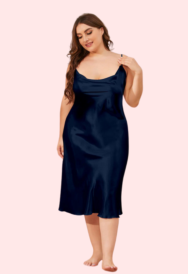 4XL 5XL Plus Size Satin Cowl Neck Dress - Pionie