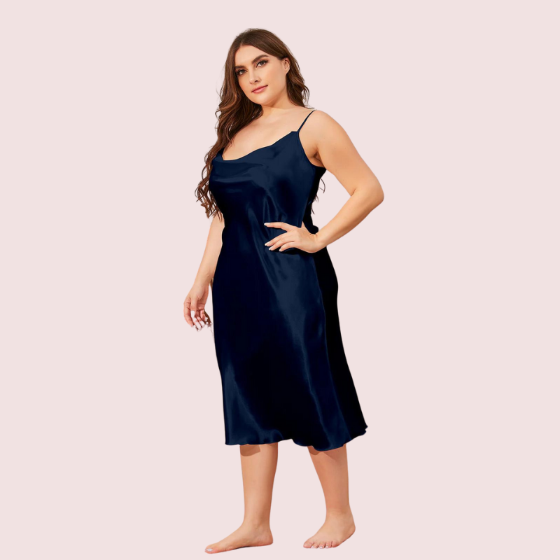 4XL 5XL Plus Size Satin Cowl Neck Dress - Pionie