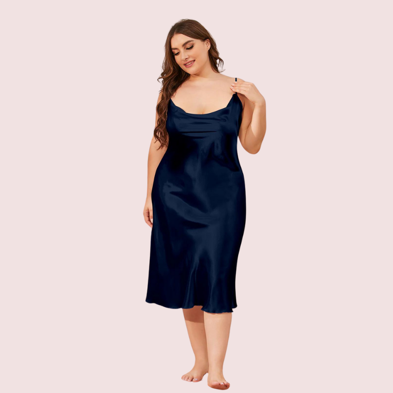 4XL 5XL Plus Size Satin Cowl Neck Dress - Pionie