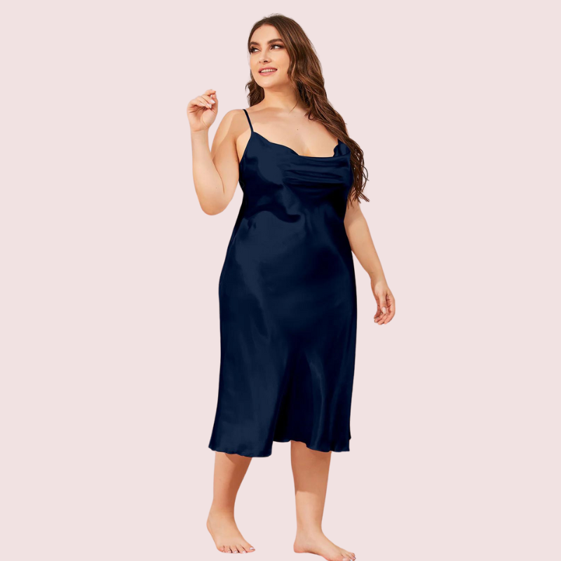 4XL 5XL Plus Size Satin Cowl Neck Dress - Pionie