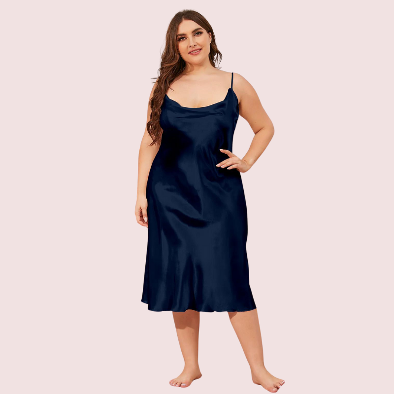 4XL 5XL Plus Size Satin Cowl Neck Dress - Pionie