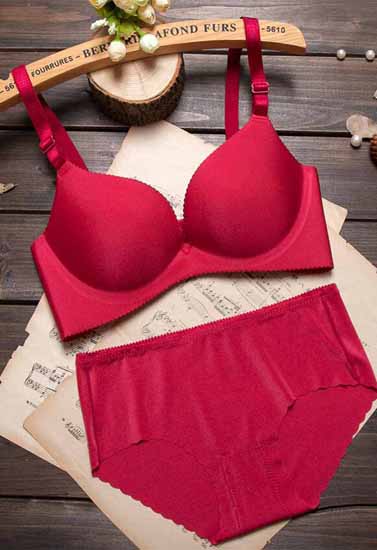 Red Seamless Underwired Lace Bra Panty Set - Pionie