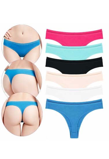 6 PACK PURE COTTON THONG PANTIES - Pionie