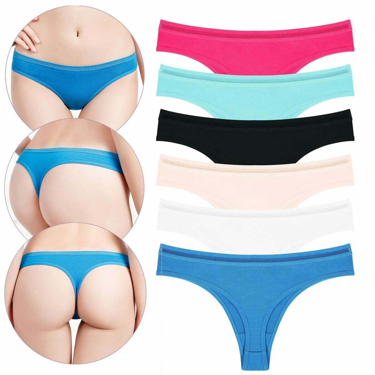 6 PACK PURE COTTON THONG PANTIES - Pionie