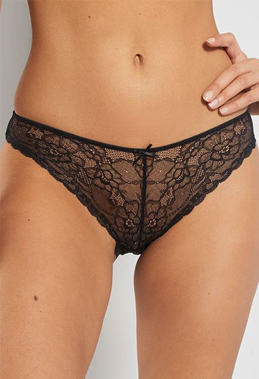 Black See Through Fishnet Lace Brief - Pionie