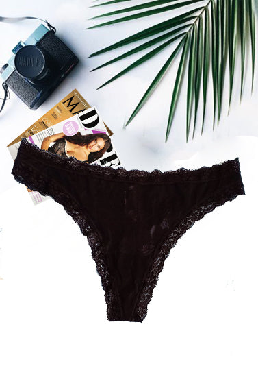 George Flirty Lace Accented Black Thong + 1 Free Bra - Pionie