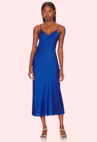 Glamorous Blue Satin Slip Midi Dress - Pionie