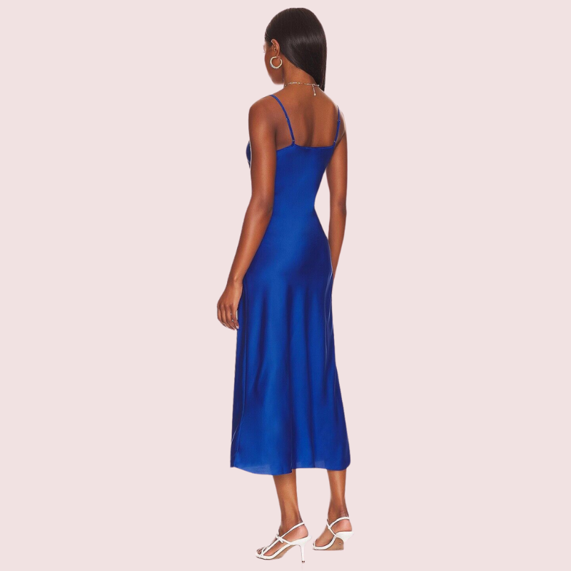Glamorous Blue Satin Slip Midi Dress - Pionie