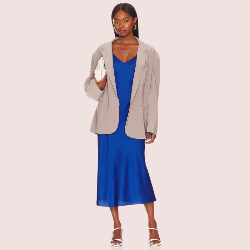 Glamorous Blue Satin Slip Midi Dress - Pionie