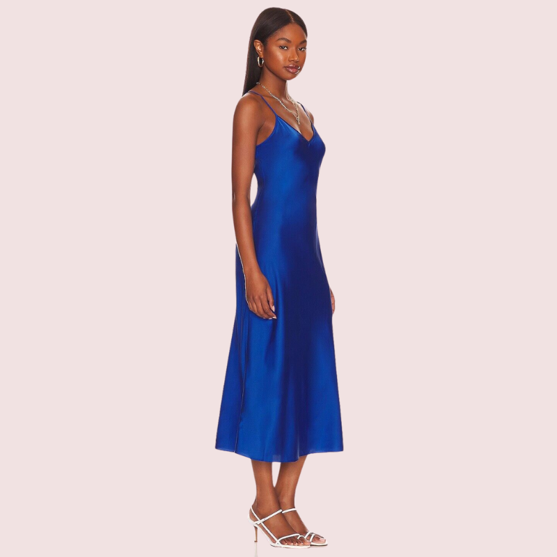 Glamorous Blue Satin Slip Midi Dress - Pionie