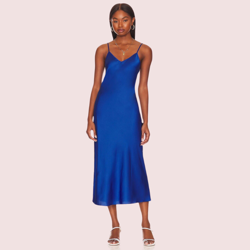 Glamorous Blue Satin Slip Midi Dress - Pionie