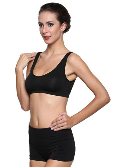 3-Pack Scoop Neck Black Sports Bra Boyshort Set - Pionie