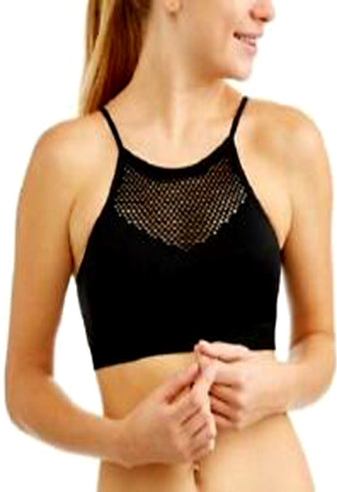 Ladies Fishnet Cut High Neck Black Cami Bra - Pionie