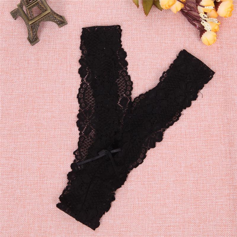 Ladies Lace V-string Thong Straps black panties - Pionie