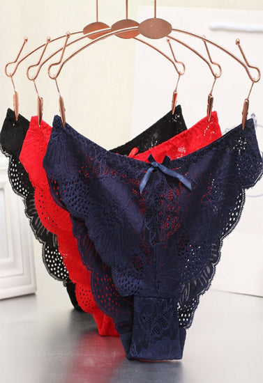 Low Waist Hollow Bow Panties Pack (of 3) - Pionie