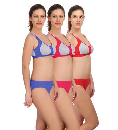 Medium Impact sports bra panty set pack of 3 02