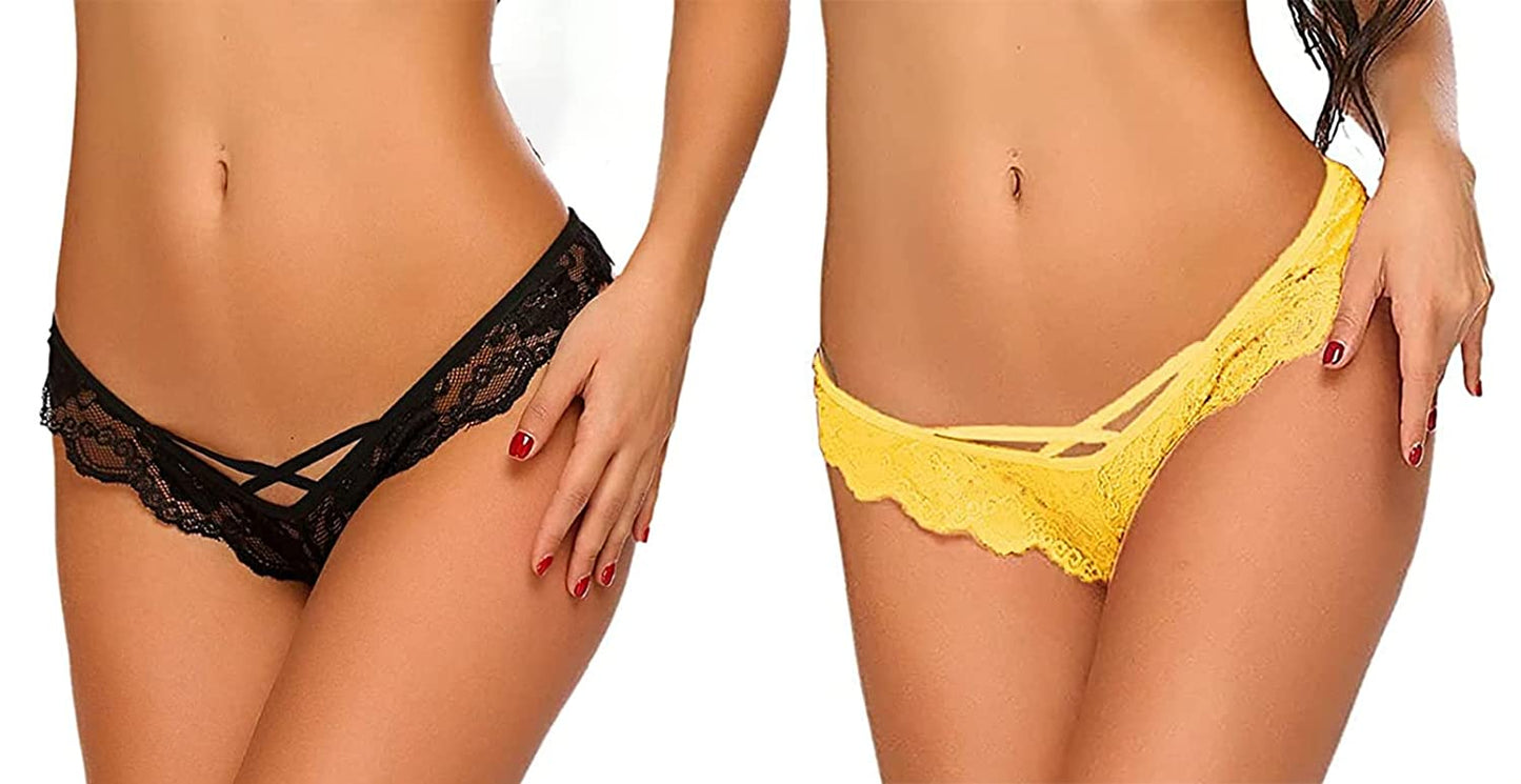 (Pack of 2) Ladies' Lace Thong Panties Set 01